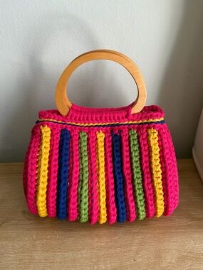 Handcrafted Pink Mini Bag with Wooden Top Handles